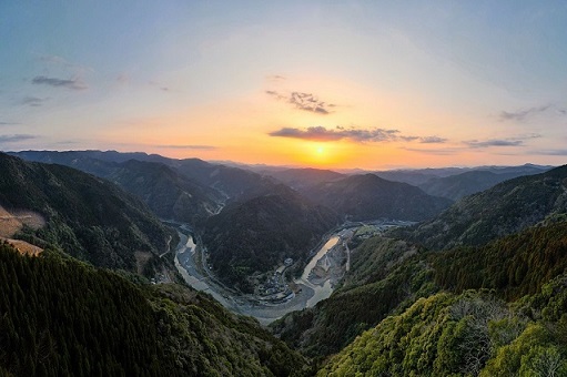 やっほー地蔵から見る球磨川と八代海と夕日 - コピー